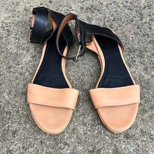 Vince | Two Tone Colorblock Leather Ankle Strap Flatform Sandals Black Tan 7.5